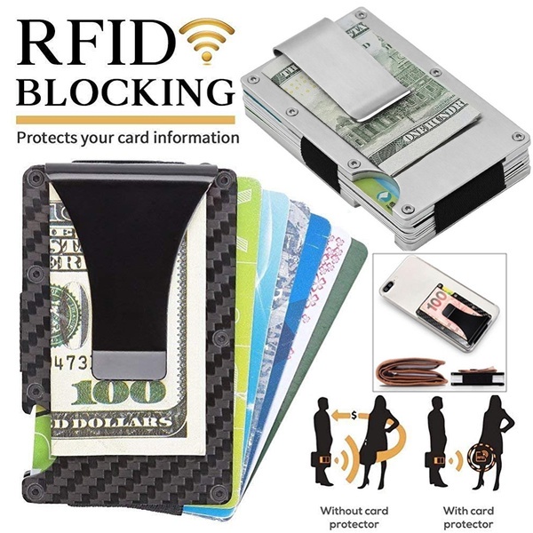 Rfid Bloqueio Carteira De Metal Minimalista De Fibra De Carbono Bolso Fino Carteira Titular Do Cartão De Crédito