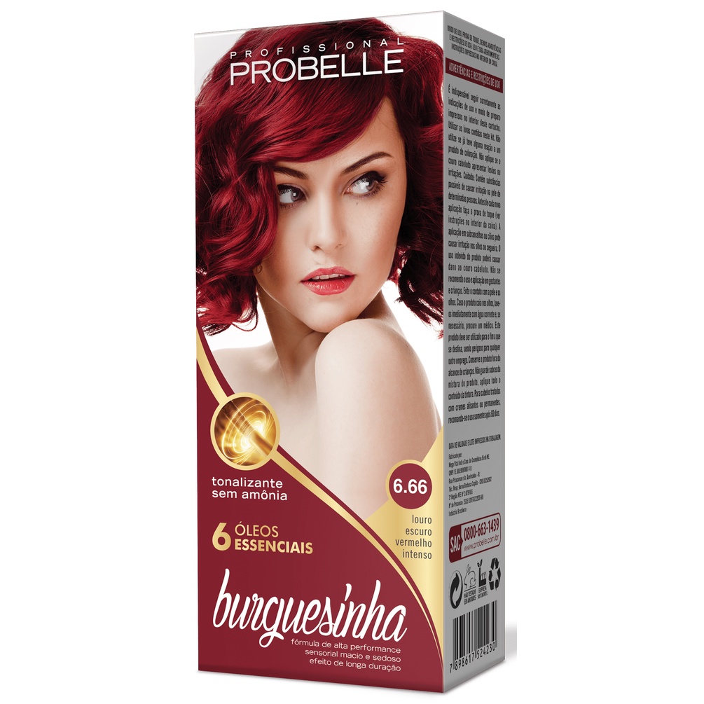 Tonalizante Burguesinha 50g 6.66 - Louro Escuro Vermelho Intenso Probelle em Oferta na Shopee