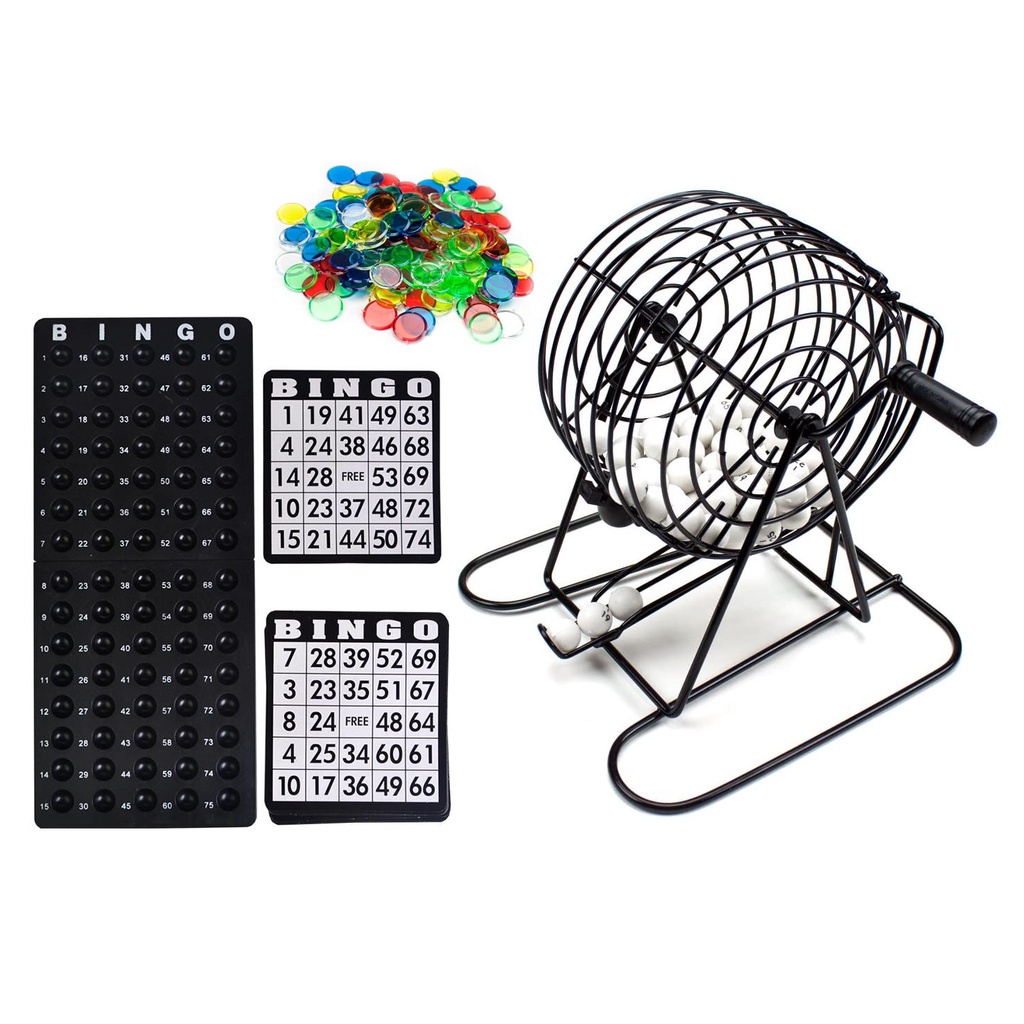 Jogo De Bingo Profissional Globo de Ferro 75 Bolas Completo Giratório Cartela Marcadores Tabuleiro