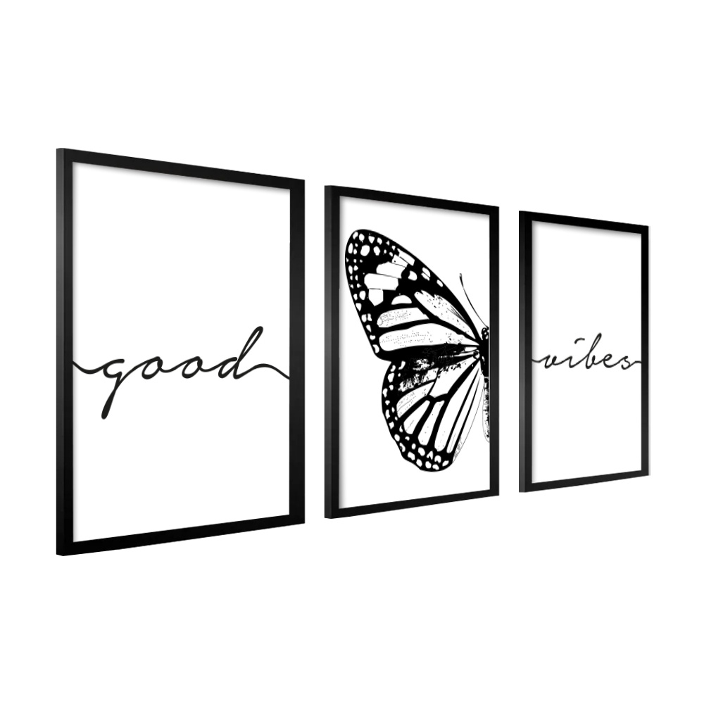 Quadro Decorativo Frase Good Vibes 40X60 Moldura Para Sala Quarto Feminino