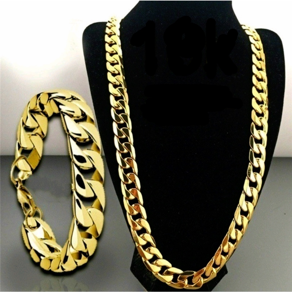 Conjunto corrente colar e pulseira 6mm dourado 60cm em Oferta na Shopee