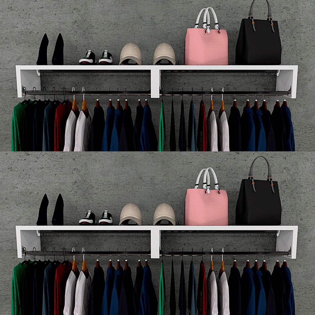 Cabideiro de Parede 4 Unidade Arara para Roupas Closet Lavanderia Branco 100% MDF