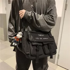 Crazy Bag Men's Retro Hip Hop Large Capacity Shoulder Bag Fashion Solid Color Messenger Korean Messenger Bag
