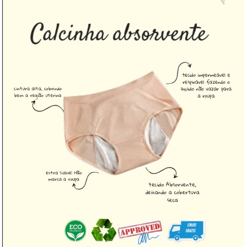 Calcinha Absorvente/ Calcinha Anti Vazamentos/ Calcinha Menstrual/Incontinência Urinária/ Calcinha Lunar/ Menstruação/ Absorvente Reutilizável/