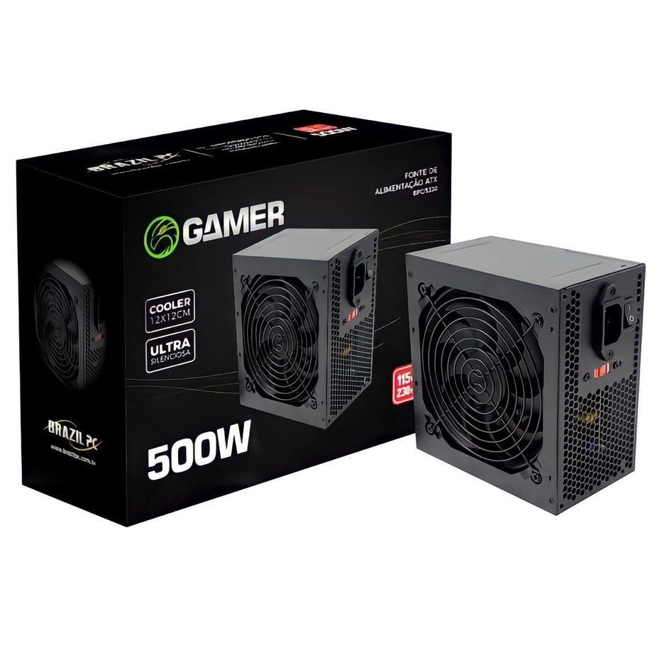 Fonte Atx 500w Real Gamer Brazilpc/Tronos Silenciosa Bivolt