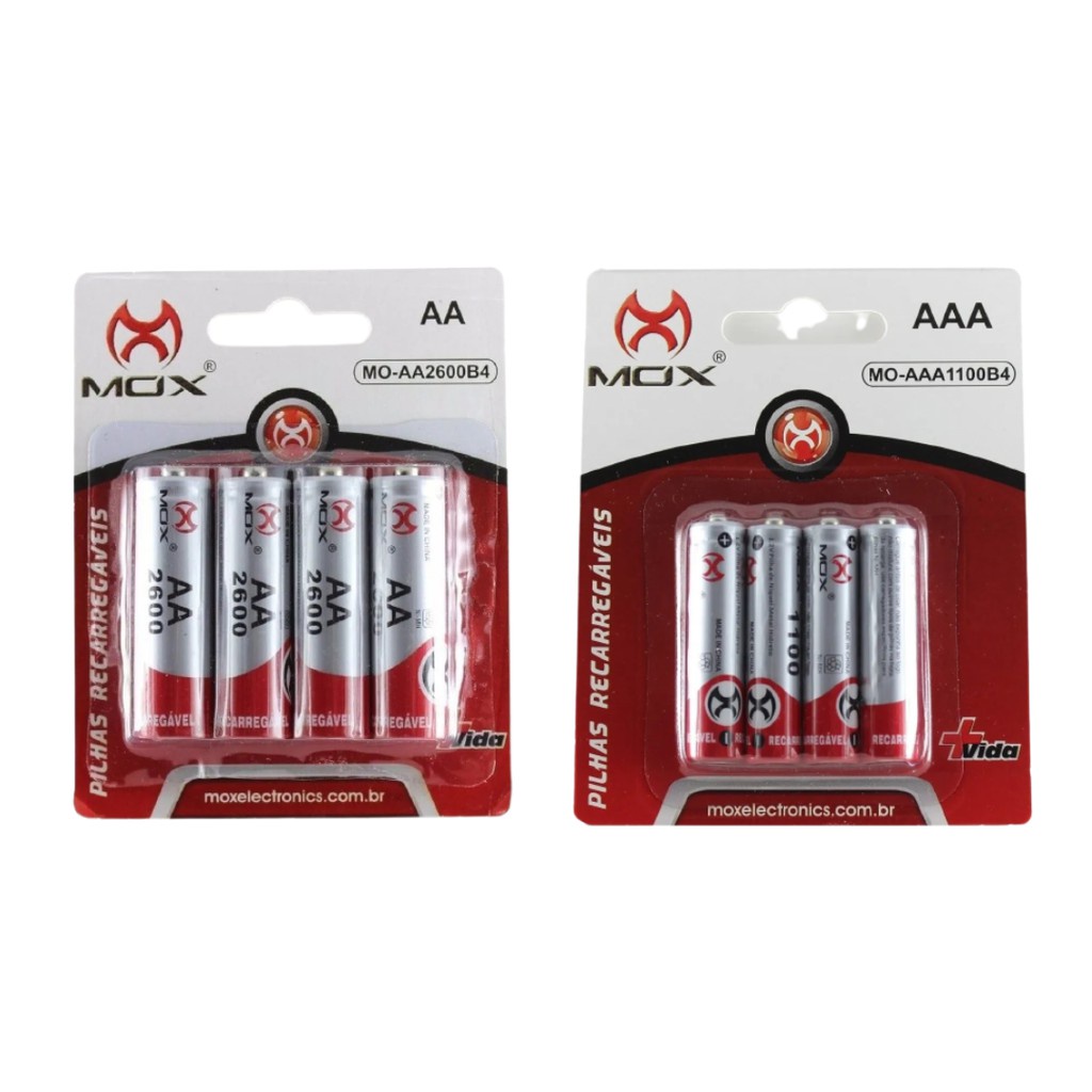 8 Pilhas Recarregáveis Recarregável MOX Sendo 4 AA+ 4 AAA Pilha