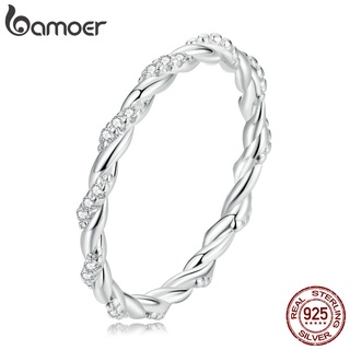 Anel Bamoer 925 Prata Simples Torção Zircônia Joias Para Mulheres Acessórios De Moda