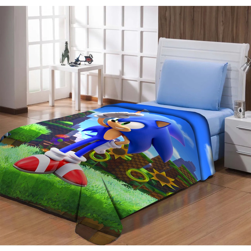 Manta Solteiro Cobertor Infantil Sonic Estampado