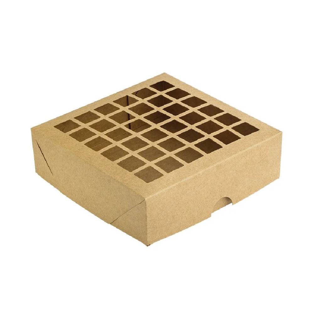Caixa com Visor Vazada S3 14x14x4cm Kraft 10un - Assk Rizzo