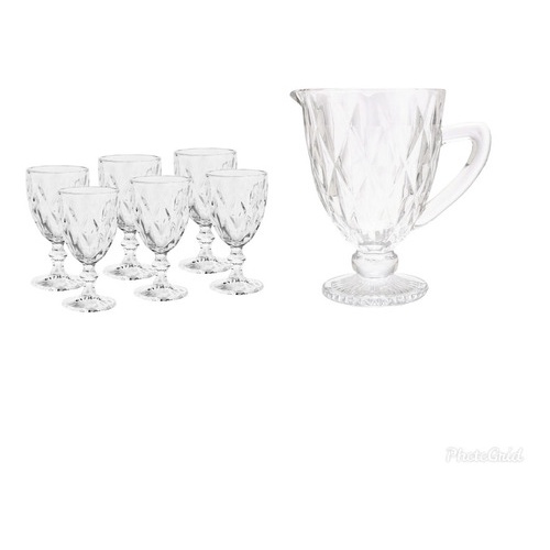 Kit 01 Jarra Diamond + 06 Taças Água Diamond Transparente