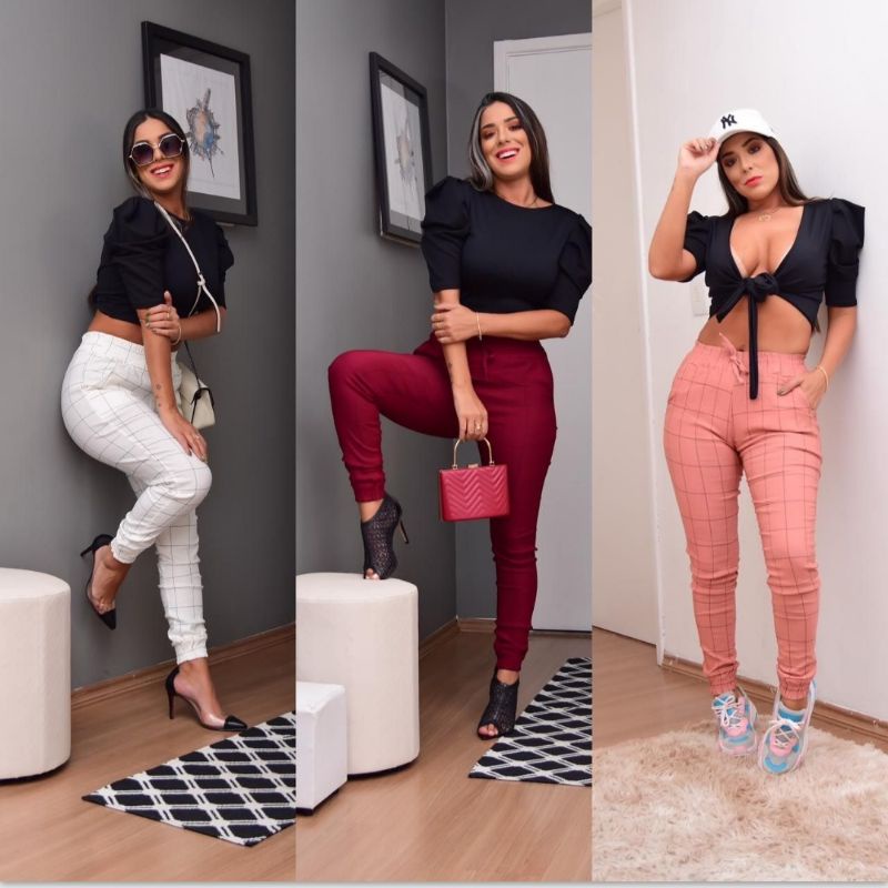 Calça jogger xadrez bengaline