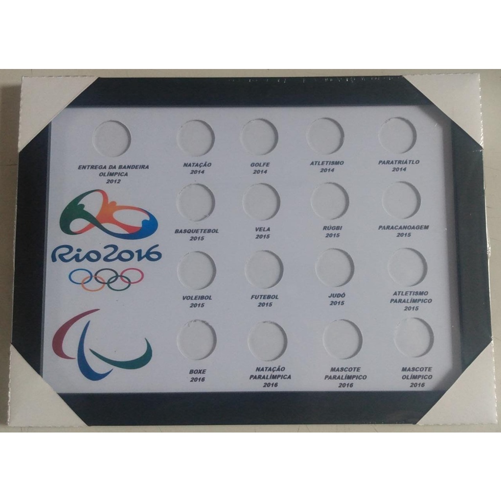 Quadro expositor para moedas das olimpíadas Rio 2016 com acetato