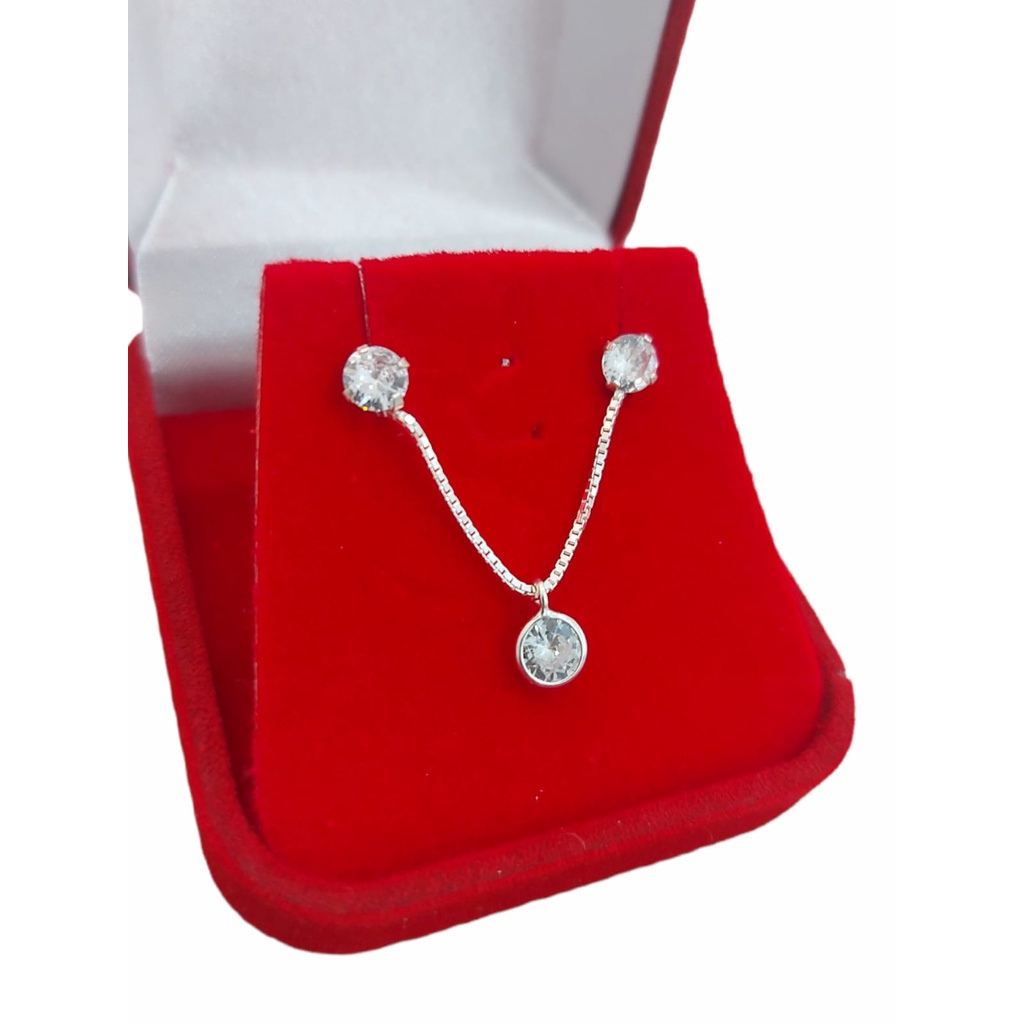 Conjunto Colar + Brincos Prata 925 Ponto de Luz Redondo 4mm Veneziana Feminino Presente em Oferta na Shopee