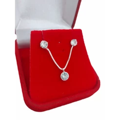 Conjunto Colar + Brincos Prata 925 Ponto de Luz Redondo 4mm Veneziana Feminino Presente