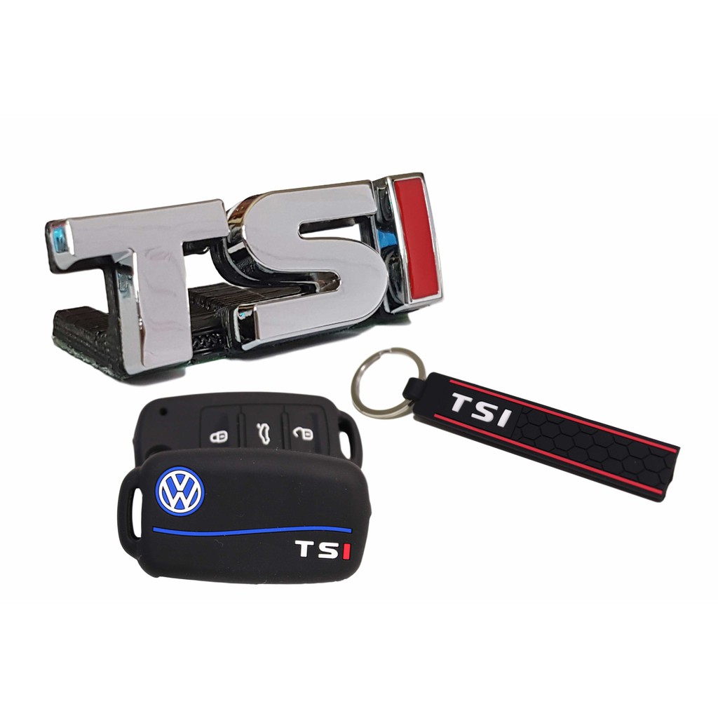 Kit Emblema TSI Grade + Capa Silicone Chave Canivete + Chaveiro TSI Volkswagen Up Jetta Golf Tiguan