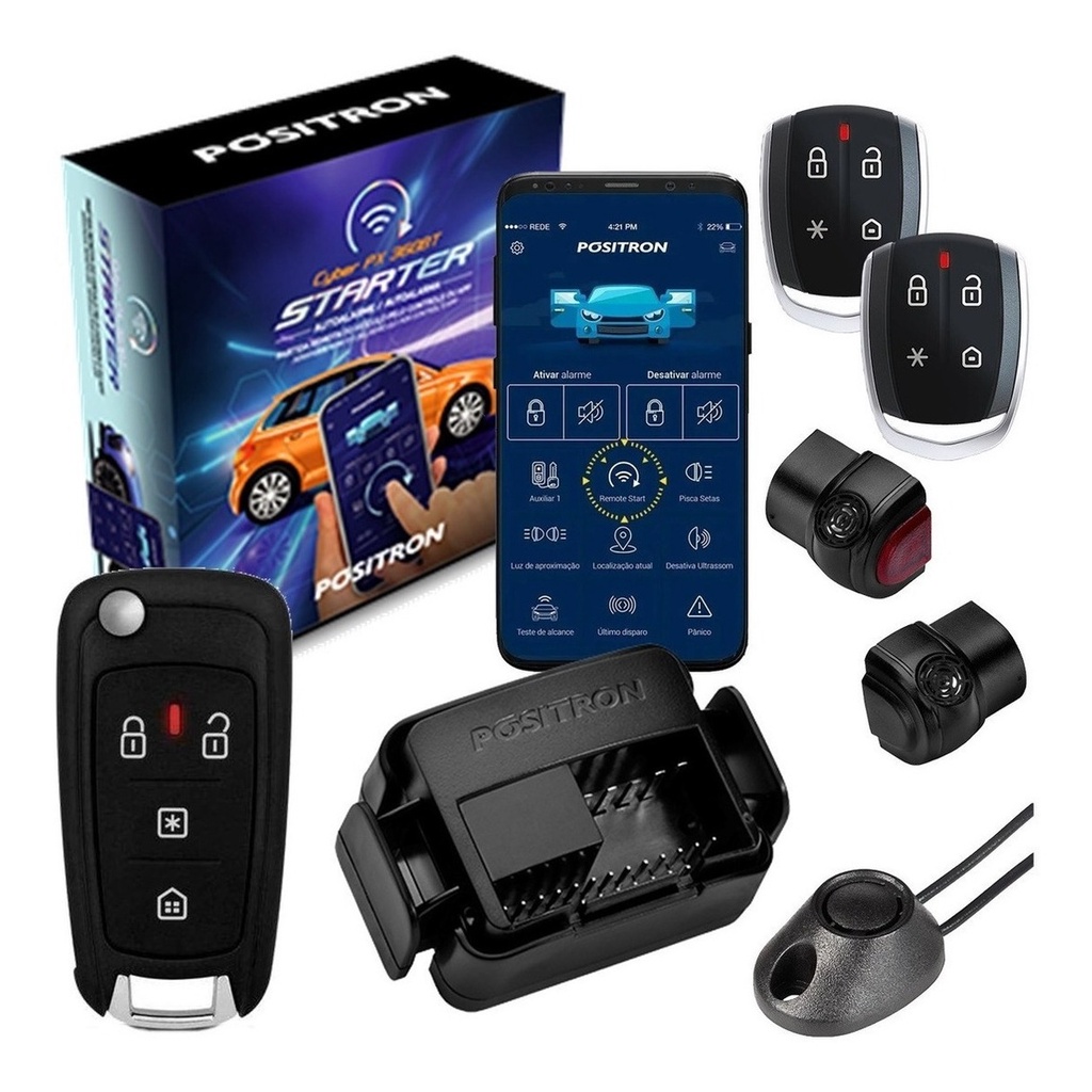 Kit Alarme Positron PX360BT Starter Universal + Chave Canivete PX80 - Spare Parts and Accessories for Vehicles
