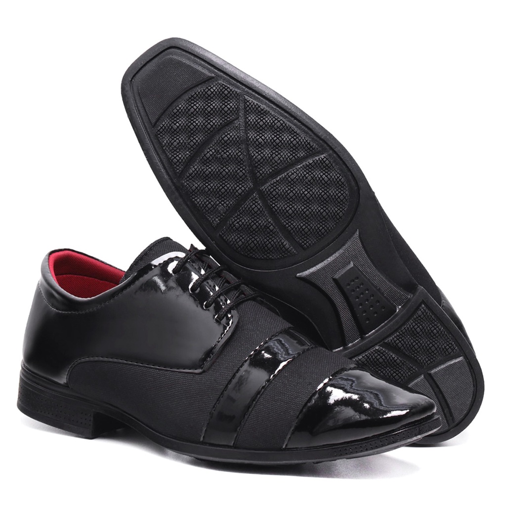 Sapato Masculino Social Preto Verniz De Amarrar