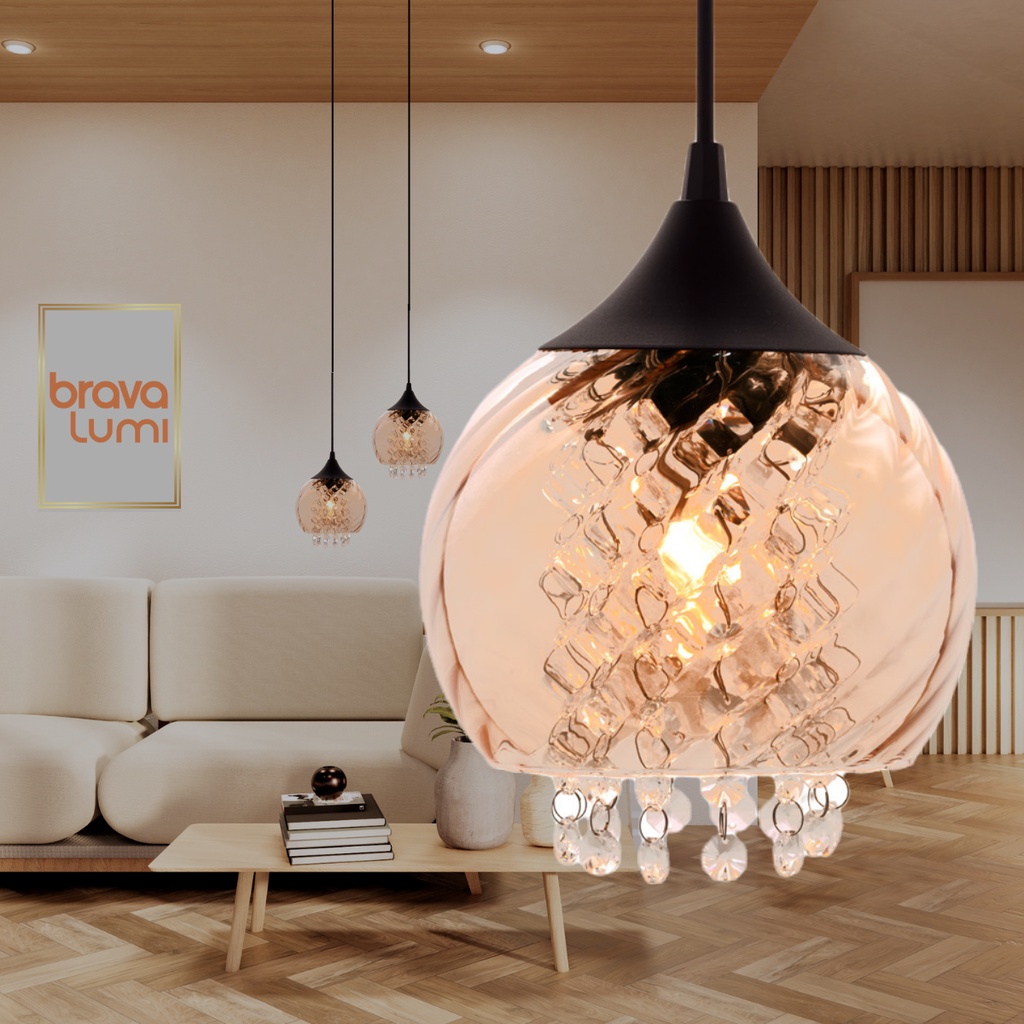 Lustre Pendente Cristal Elisabeth Rigato Conhaque E27 Bivolt Taschibra