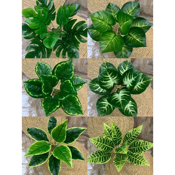Folhas verdes artificiais de plantas decorativas de plástico com 9 folhas  ./mini | Shopee Brasil