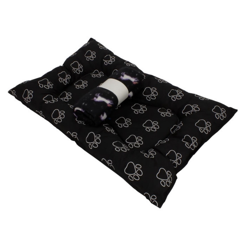 Colchonete/Caminha Pet Cachorro e Gato Patinhas 60x40cm + Cobertor de Brinde Manta Soft
