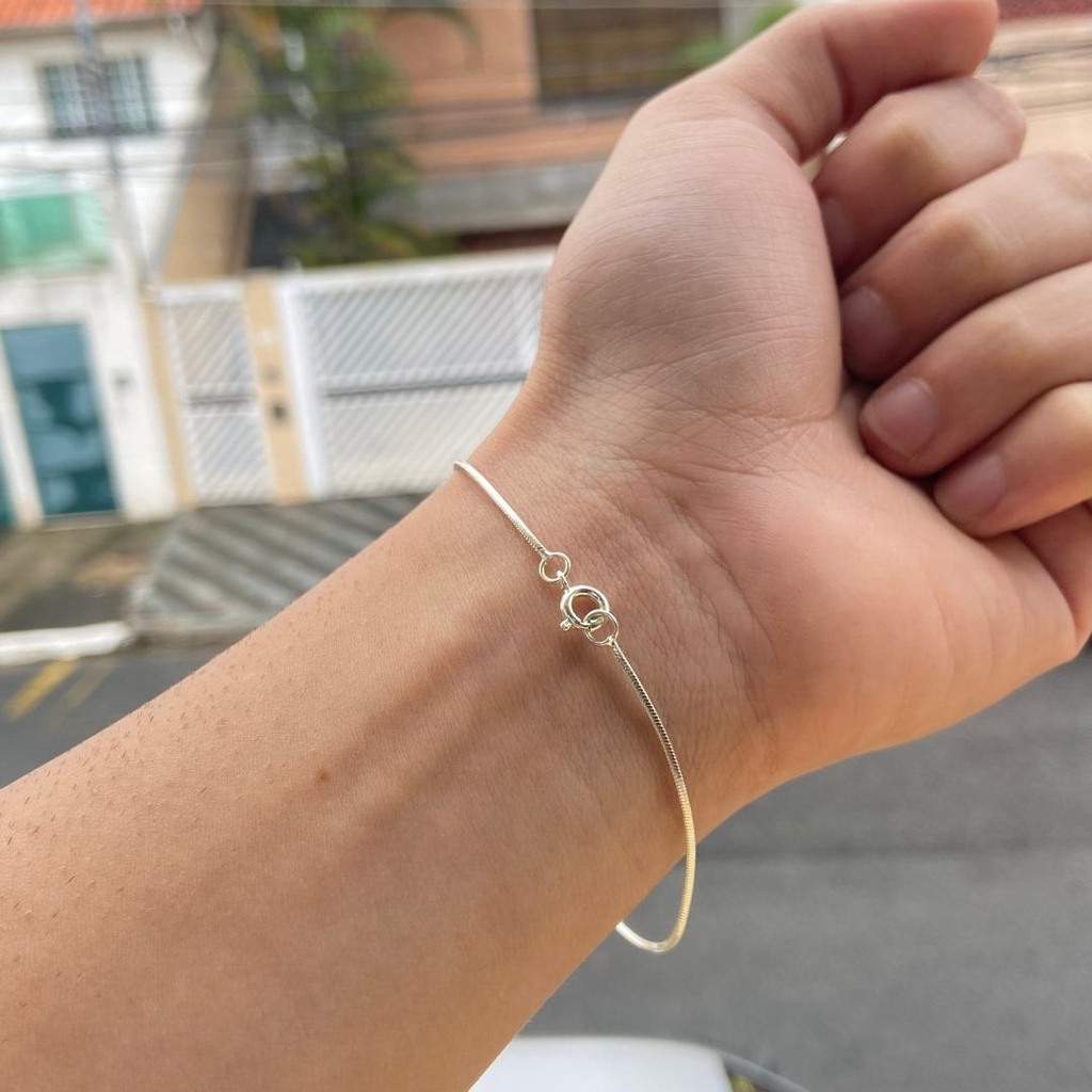 Pulseira Masculina de Prata 925 Rabo de Rato Laminada Banhada a Prata