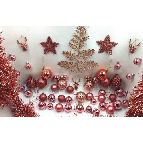 Conj. P/ Decoração Rose Gold Árvore Natal Festão Bolas Laços