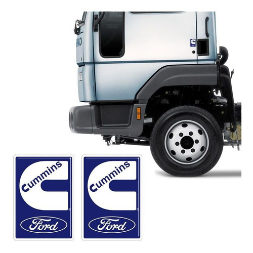 Par De Emblemas Cummins Ford Cargo Adesivo Resinado Caminhão