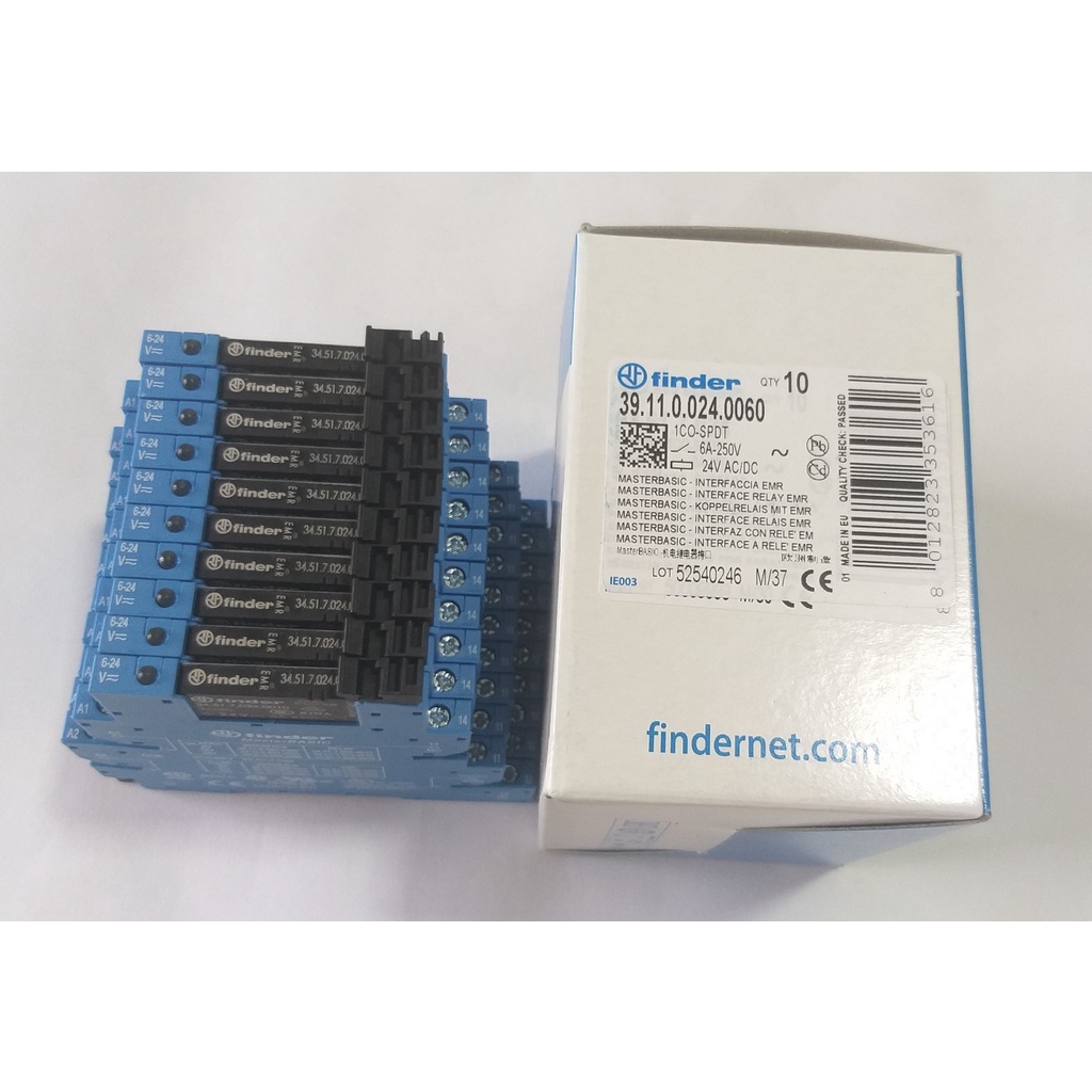 Kit 32 pçs Relé Slim Interface 39.11.0.024.0060 24v 1naf Finder + 4 Pente 20 polos azul