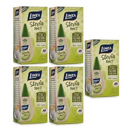 Kit 5 Adoçantes 100% Stévia Líquido Linea Sem Glúten 60ml em Oferta na Shopee
