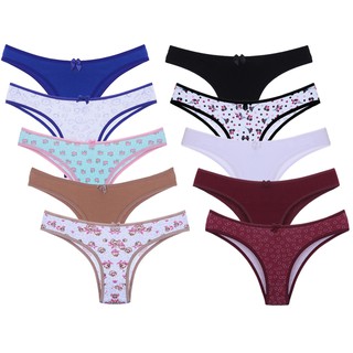 Kit 10 Calcinhas Tanga Algodão Lisa Estampada Feminina Original Dorbe Calcinha Feminino Tanguinha Cotton Forro Algodão Qualidade