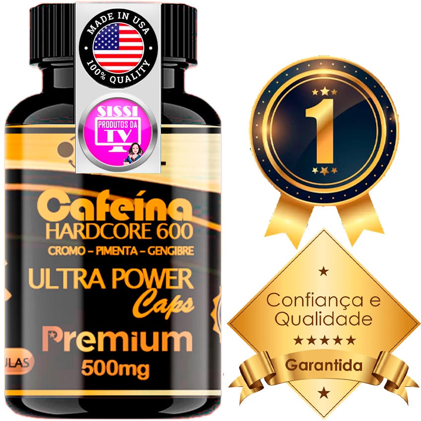 Cafeína HardCore 600 com Cromo - Pimenta - Gengibre - ULTRA POWER - Termogênico Forte - 60...