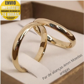 Par de alianças Reta e Noivado 4mm TRADICIONAL Moedas antigas TEMOS TODAS AS MEDIDASS COM GARANTIA