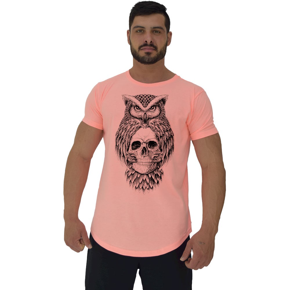 Camiseta Longline Masculina MXD Conceito Academia Casual Lazer Coruja com Caveira Sinistro