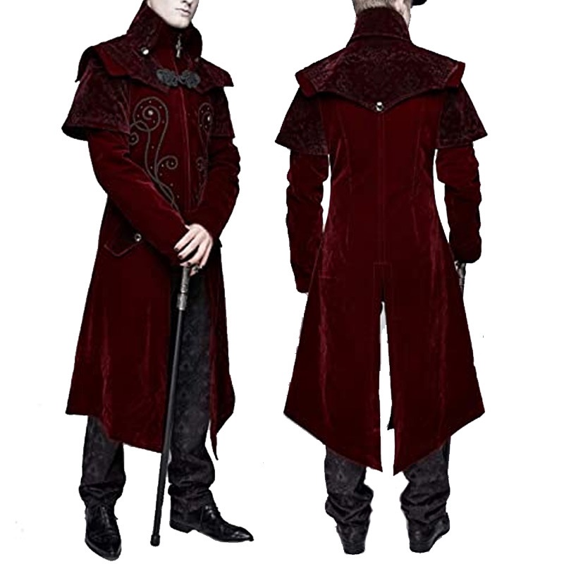O Castelo Medieval Steampunk Masculino Vampiro Diabo Casaco Vermelho Cosplay Fantasia Idade Média Vitoriano Nobres Tuxedo Tailandês
