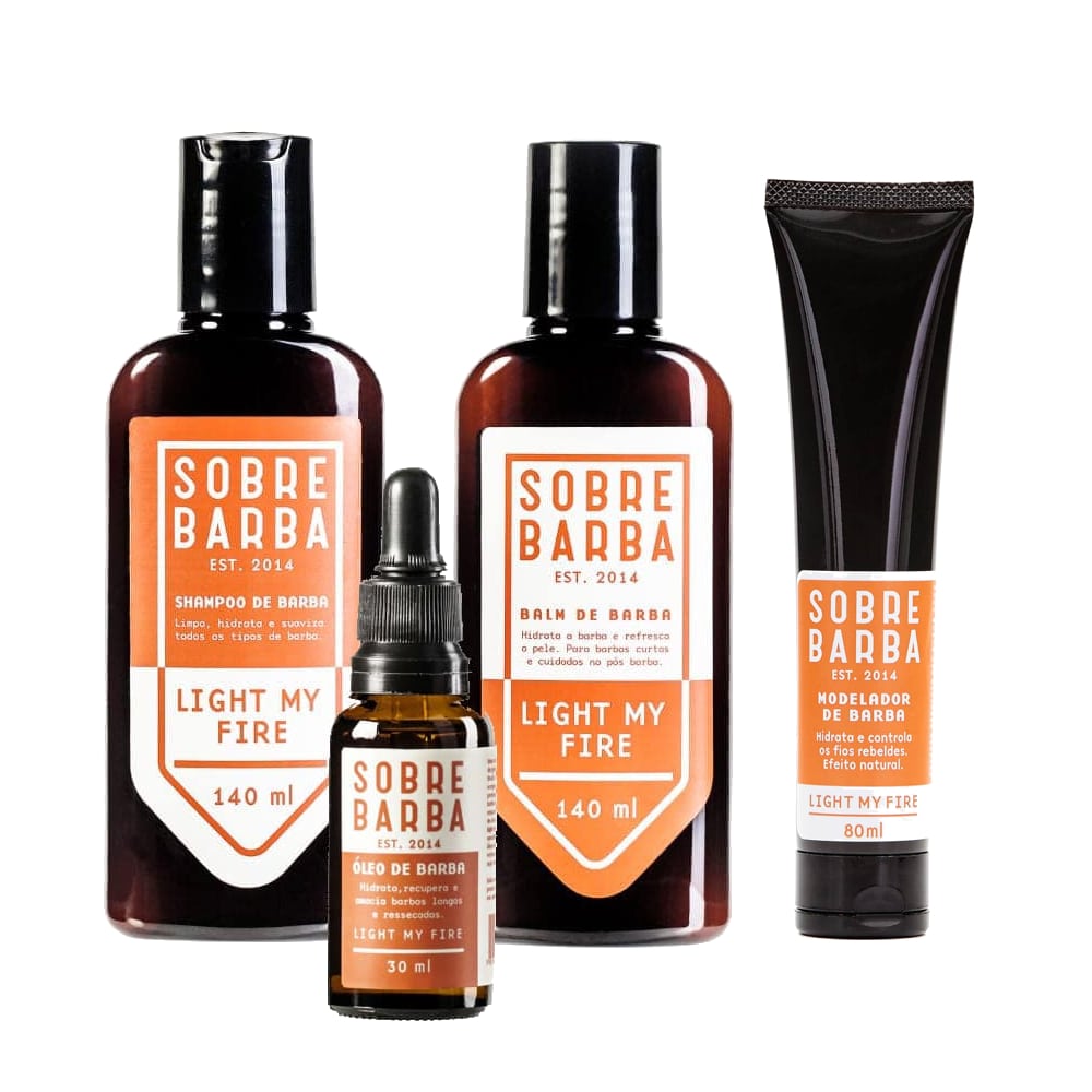 Kit Shampoo, Balm, Óleo e Modelador Para Barba Light My Fire Sobrebarba