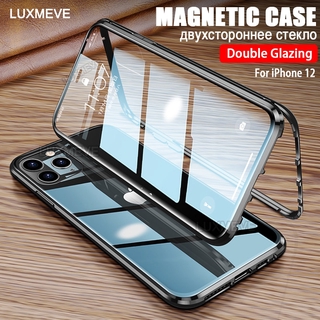 360 Capa De Metal De Adsorção Magnética Para Iphone 12 Pro Max 12 Mini Capa De Vidro Dupla Face