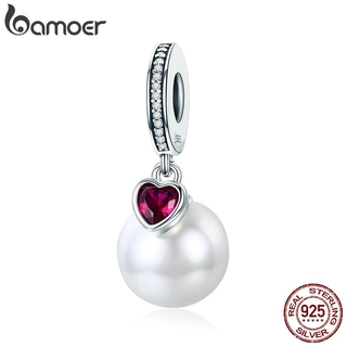 Bamoer 925 Sterling Silver Elegante Pérola Coração Cz Pingente Encantos Fit Pulseiras & Colares Cadeia Jóias Finas Scc782