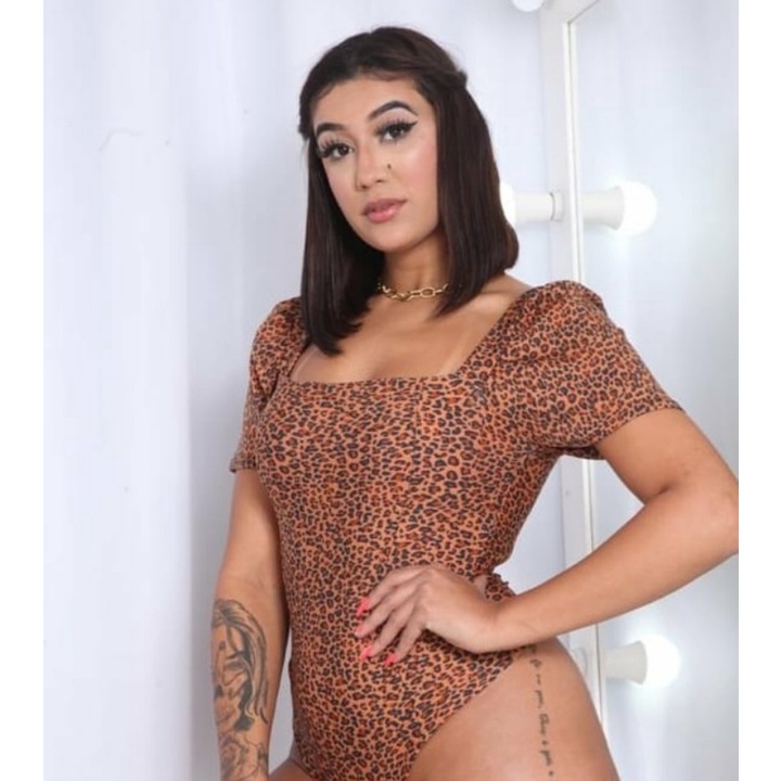 body feminino manga curta bufante com bojo moda