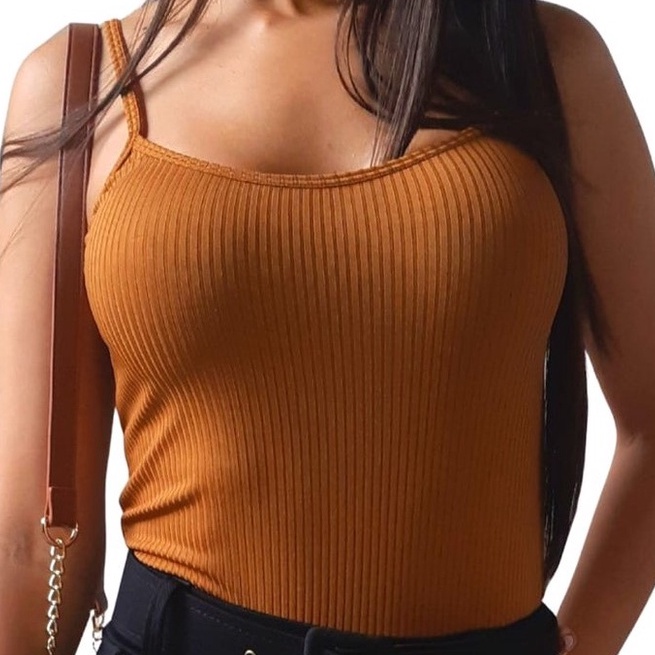 Blusa De Alcinha Canelada Com Bojo Moda Primavera/verão