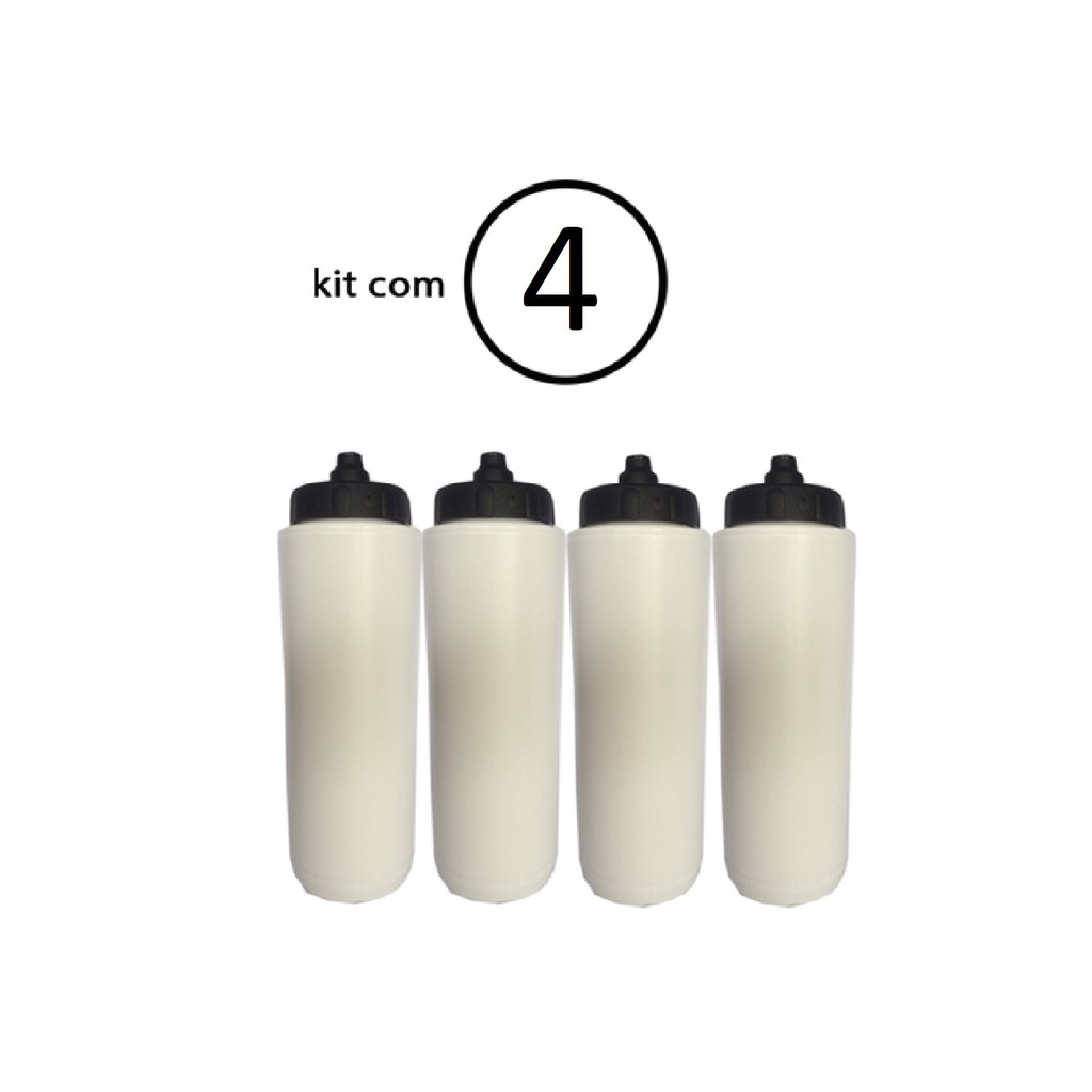 Kit com 4 Squeezes Automatico Tipo Gatorade 1lt Rythmoon Branco com tampa preta