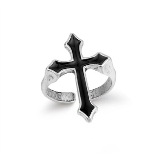Vintage preto grande cruz anel aberto para mulher festa jóias homens na moda gótico metal cor dedo anel