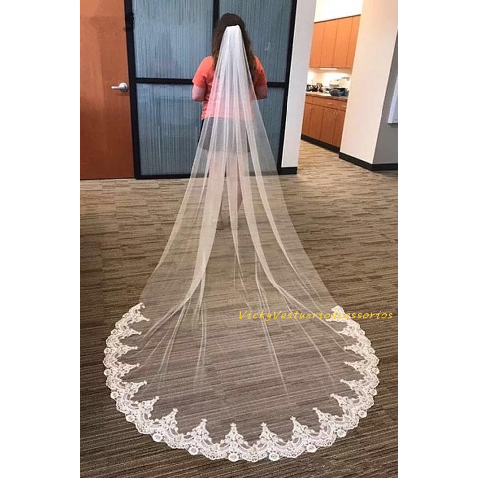 Véu 3 Metros Noiva Casamento Renda Branco+off White + Pente