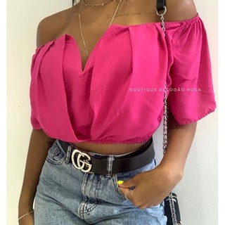 Cropped Ciganinha ombro a ombro decote V Feminina