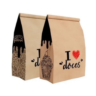 Saco Embalagem Kraft G para delivery Doces Doceria 50un