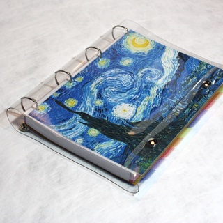 Caderno argolado fichário universitário cristal transparente van gogh 250 folhas + divisórias em Oferta na Shopee