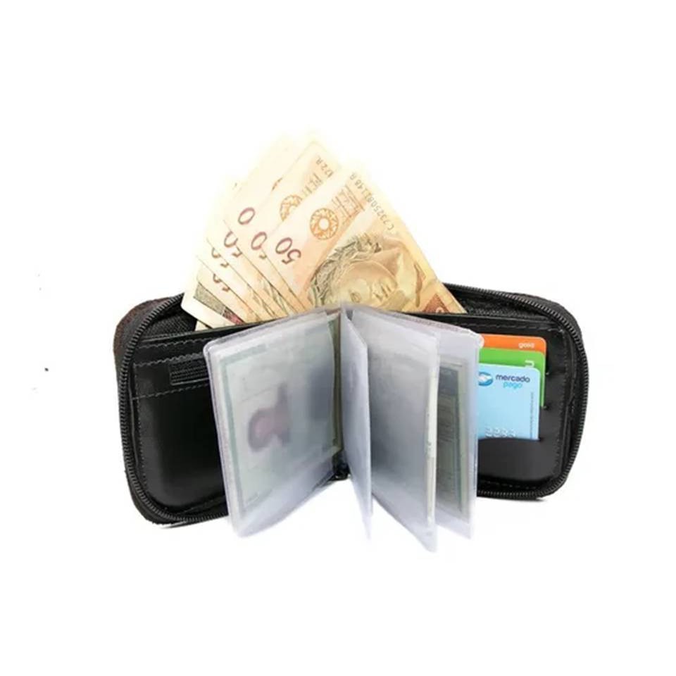 Carteira Couro Legitimo com zíper, porta moeda e documentos