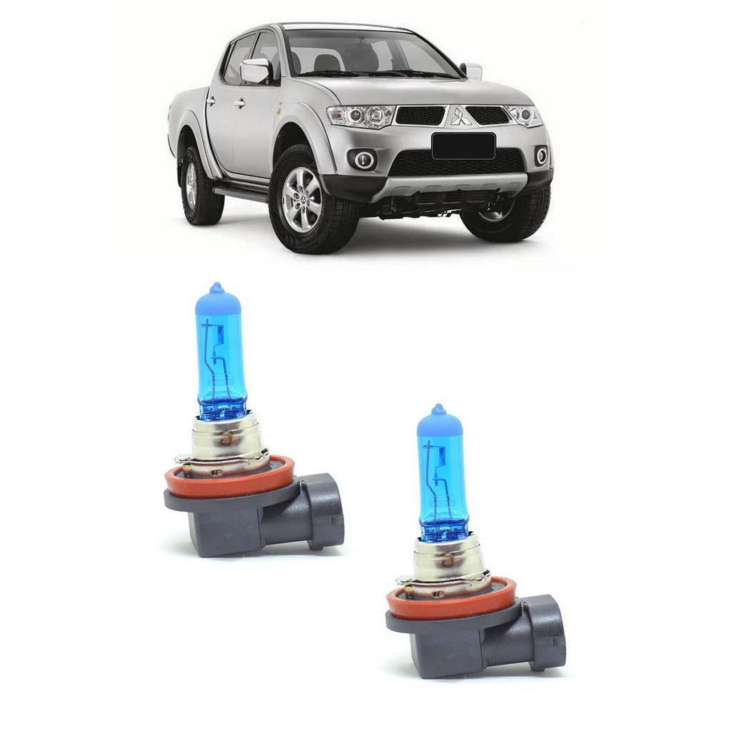Par Lampada Super Branca Farol de Milha L200 Triton 2007 a 2015 8500K  H11 12v/55w