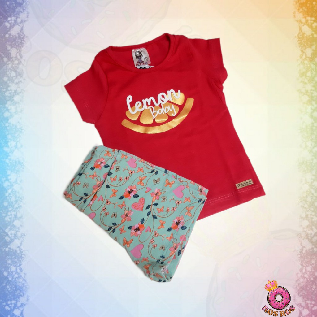 Conjunto Infantil  Feminino Blusa e Short Menina - Tamanho 01