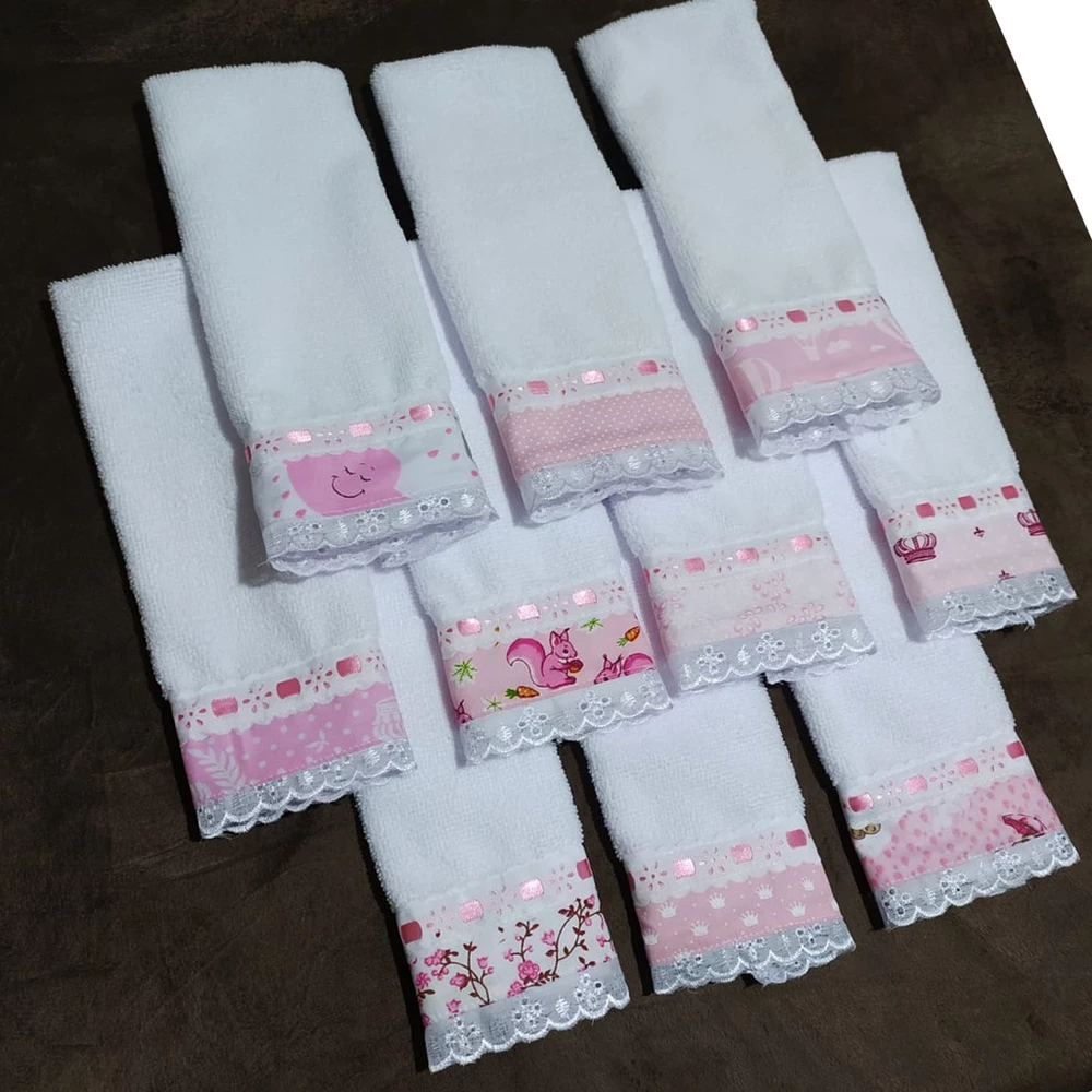 Kit com 10 Toalhinhas Fraldinhas de Ombro com Laise Passeio Modelo LUXO 100% Algodão Estampadas