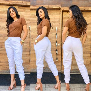 Calça Branca Jogger Feminina Tecido Bengaline Moda Blogueira em Oferta na Shopee